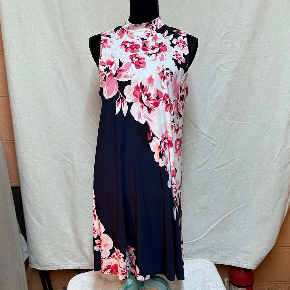 Tiana B. Pink and Navy Floral Midi Dress